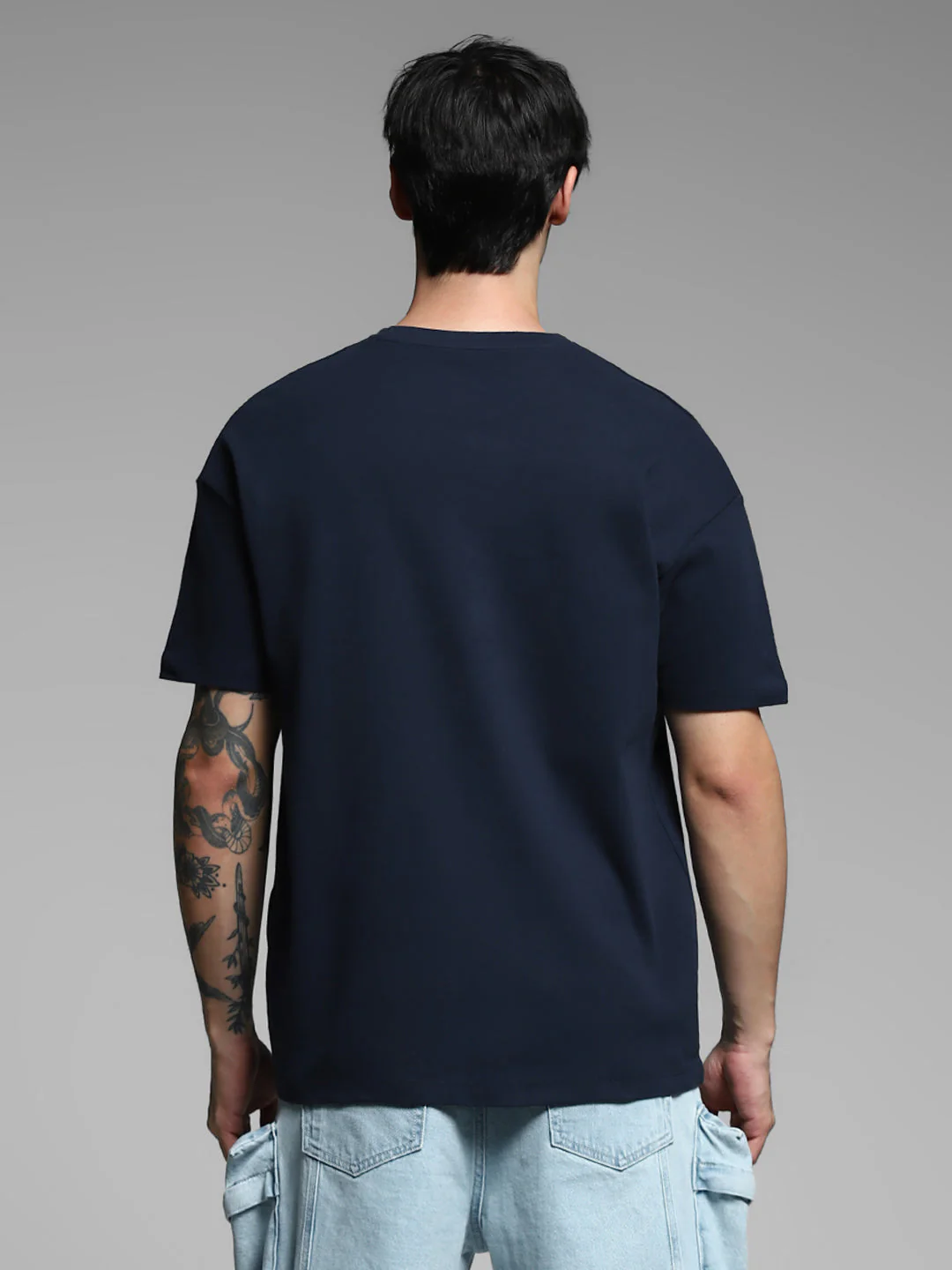 Navy Blue Printed Cotton T-shirt - Image 9