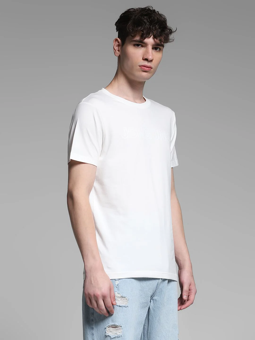 White Logo Print Cotton T-shirt - Image 3