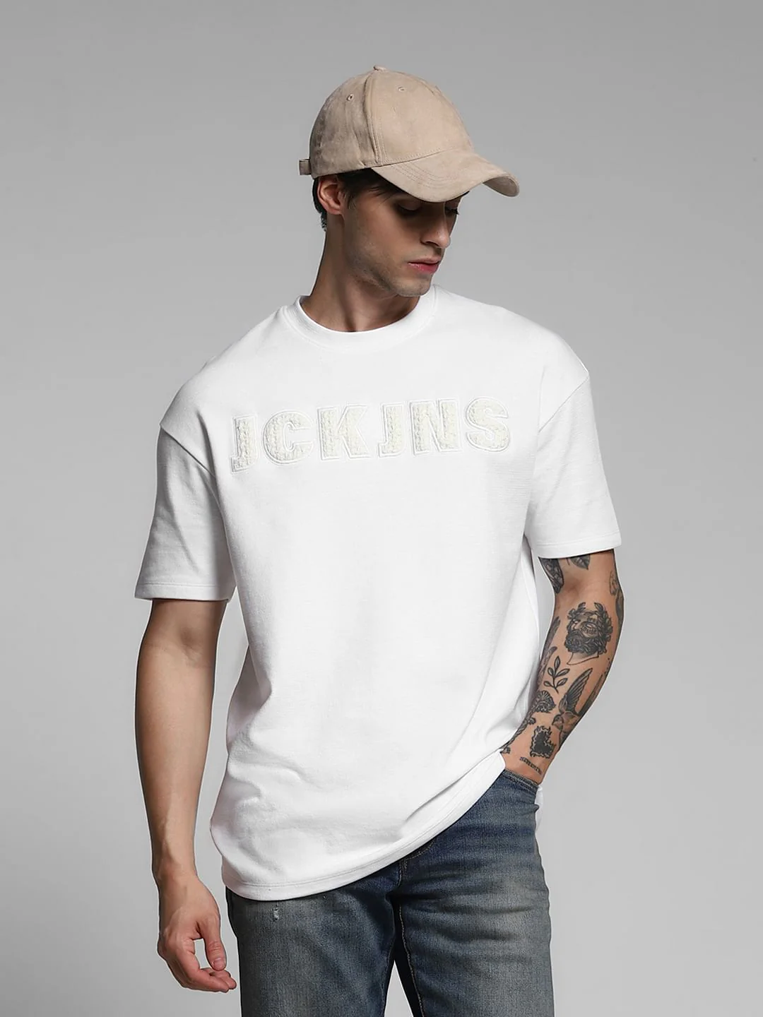 White Logo Print Crew Neck T-shirt
