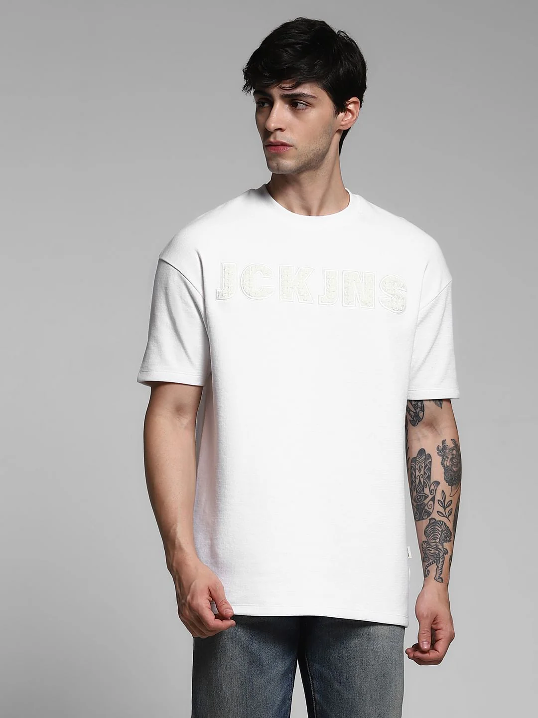 White Logo Print Crew Neck T-shirt - Image 2