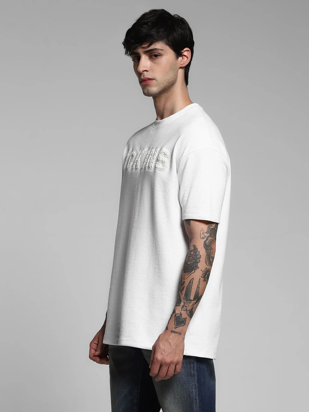 White Logo Print Crew Neck T-shirt - Image 3