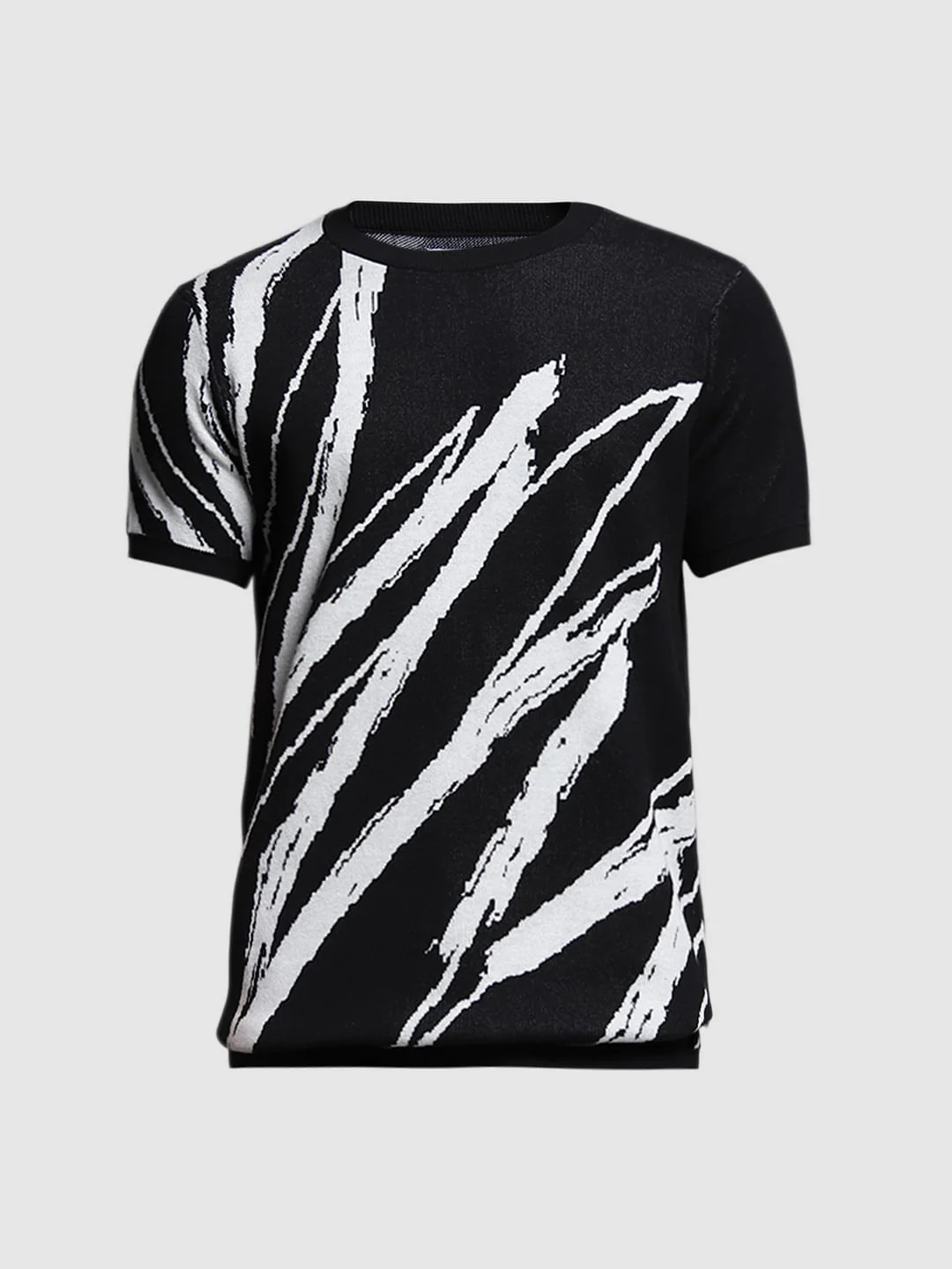 Black Abstract Print Knitted T-shirt - Image 7
