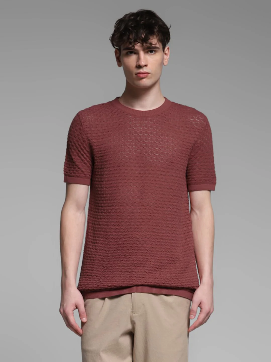 Brown Knitted Cotton T-shirt - Image 2