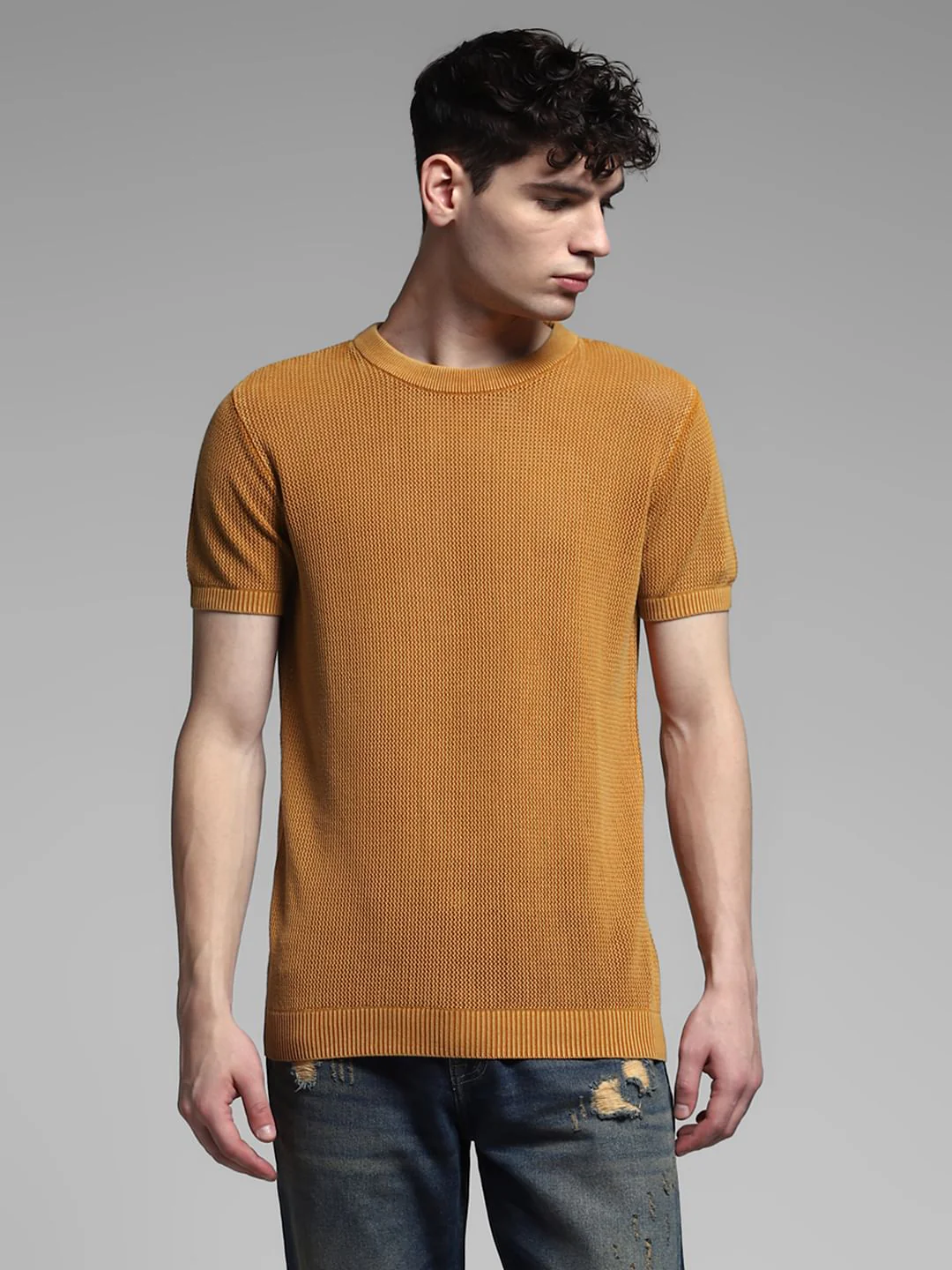 Orange Knitted Crew Neck T-shirt - Image 2