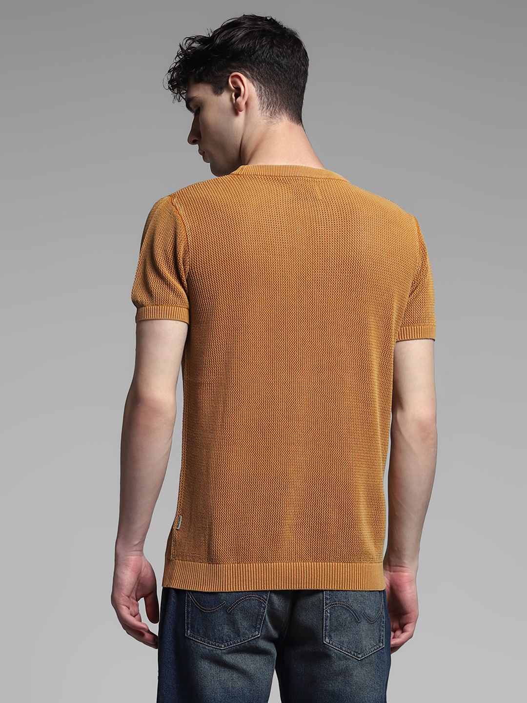 Orange Knitted Crew Neck T-shirt - Image 4