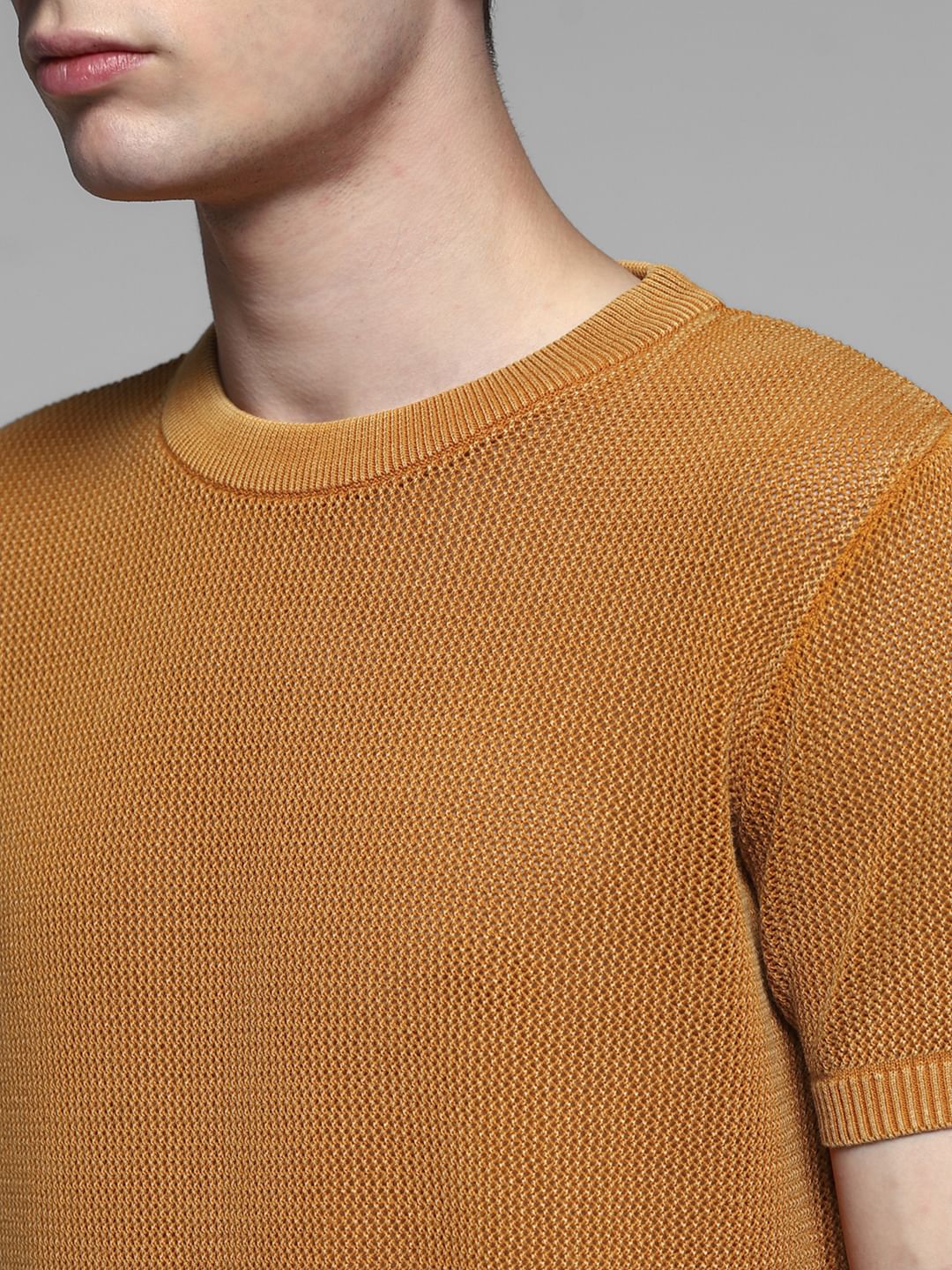 Orange Knitted Crew Neck T-shirt - Image 5