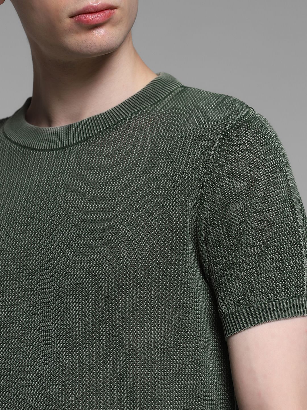 Olive Knitted Crew Neck T-shirt - Image 5