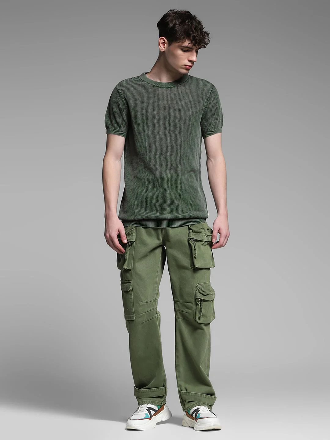 Olive Knitted Crew Neck T-shirt - Image 6