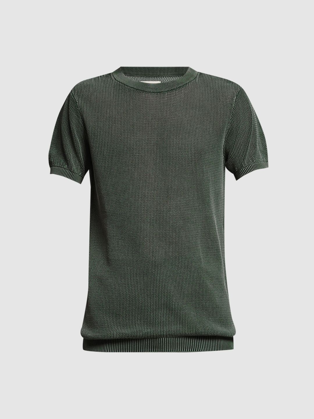 Olive Knitted Crew Neck T-shirt - Image 7