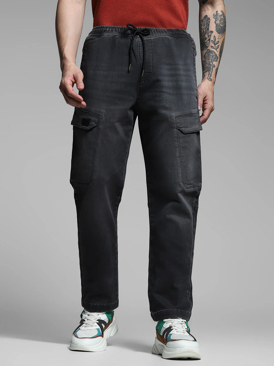 Black Anti Fit Cargo Jeans