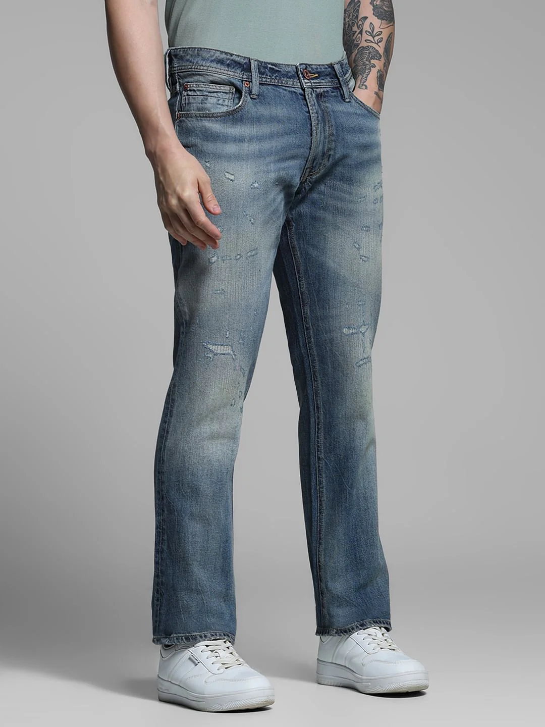 Dark Blue Low Rise Distressed Regular Fit Jeans - Image 2