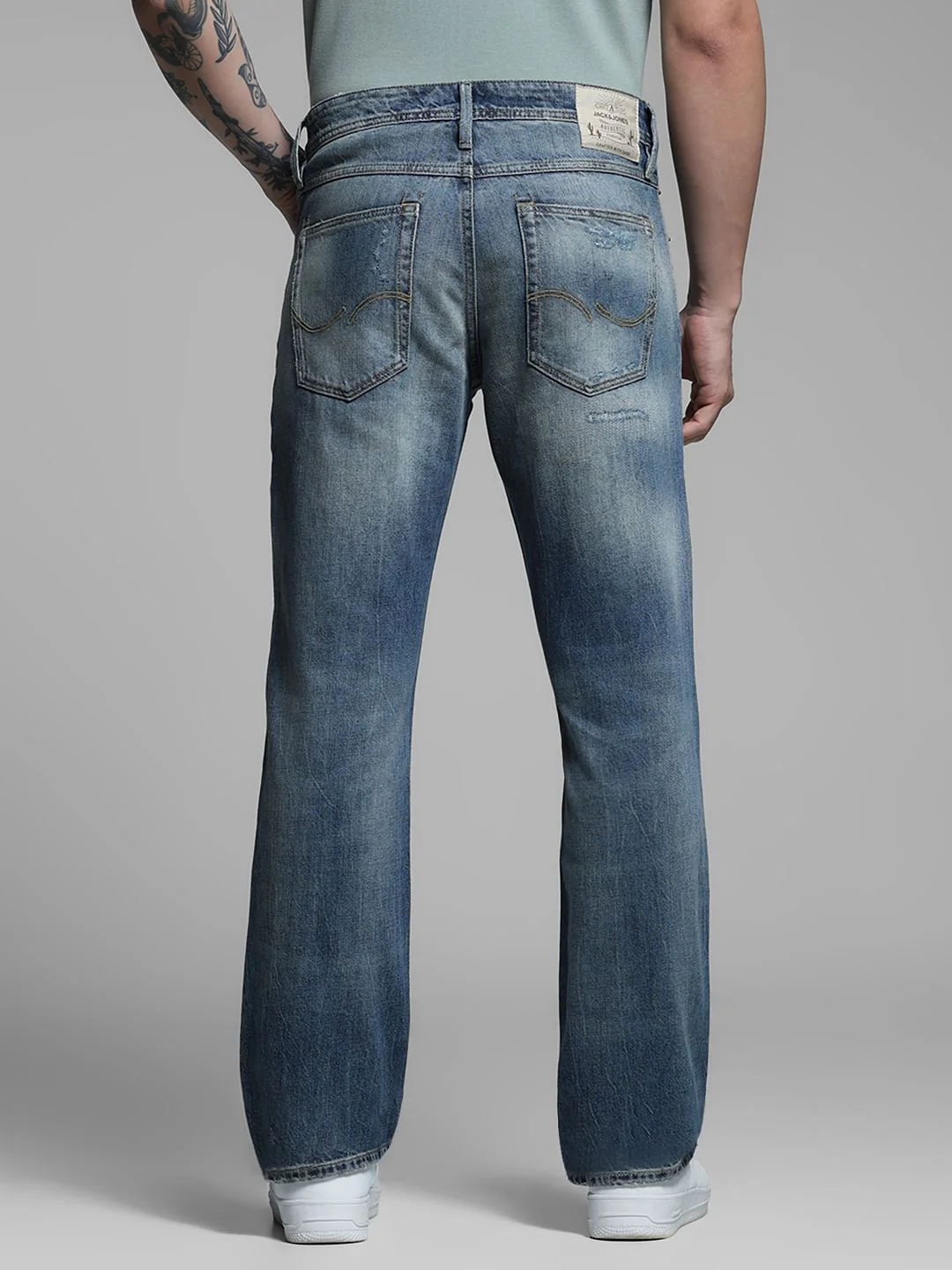 Dark Blue Low Rise Distressed Regular Fit Jeans - Image 3