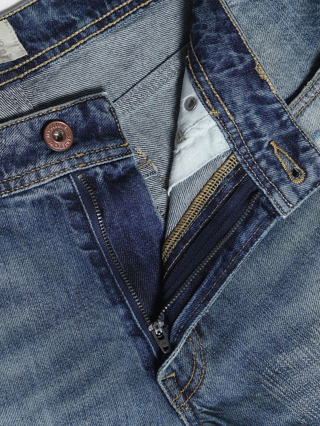 Dark Blue Low Rise Distressed Regular Fit Jeans - Image 5