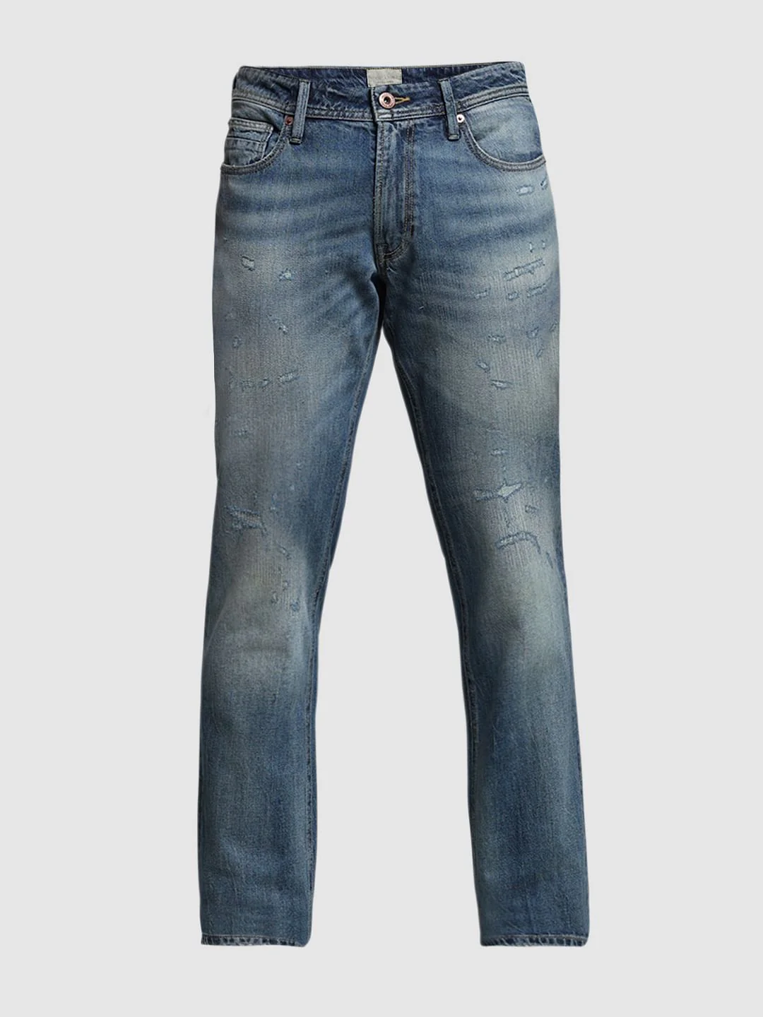 Dark Blue Low Rise Distressed Regular Fit Jeans - Image 7