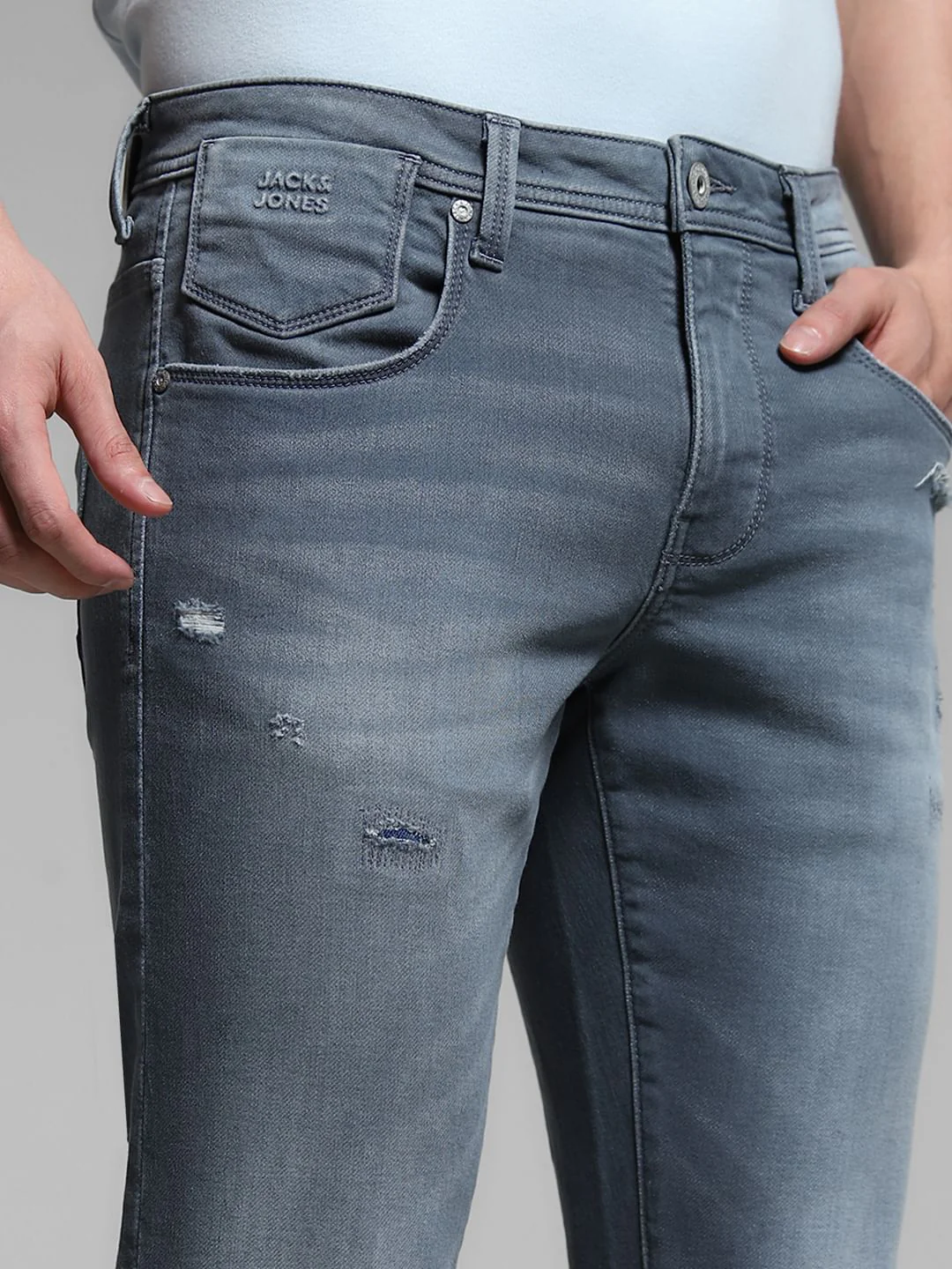 Blue Washed Distressed Slim Fit Jeans - Image 4
