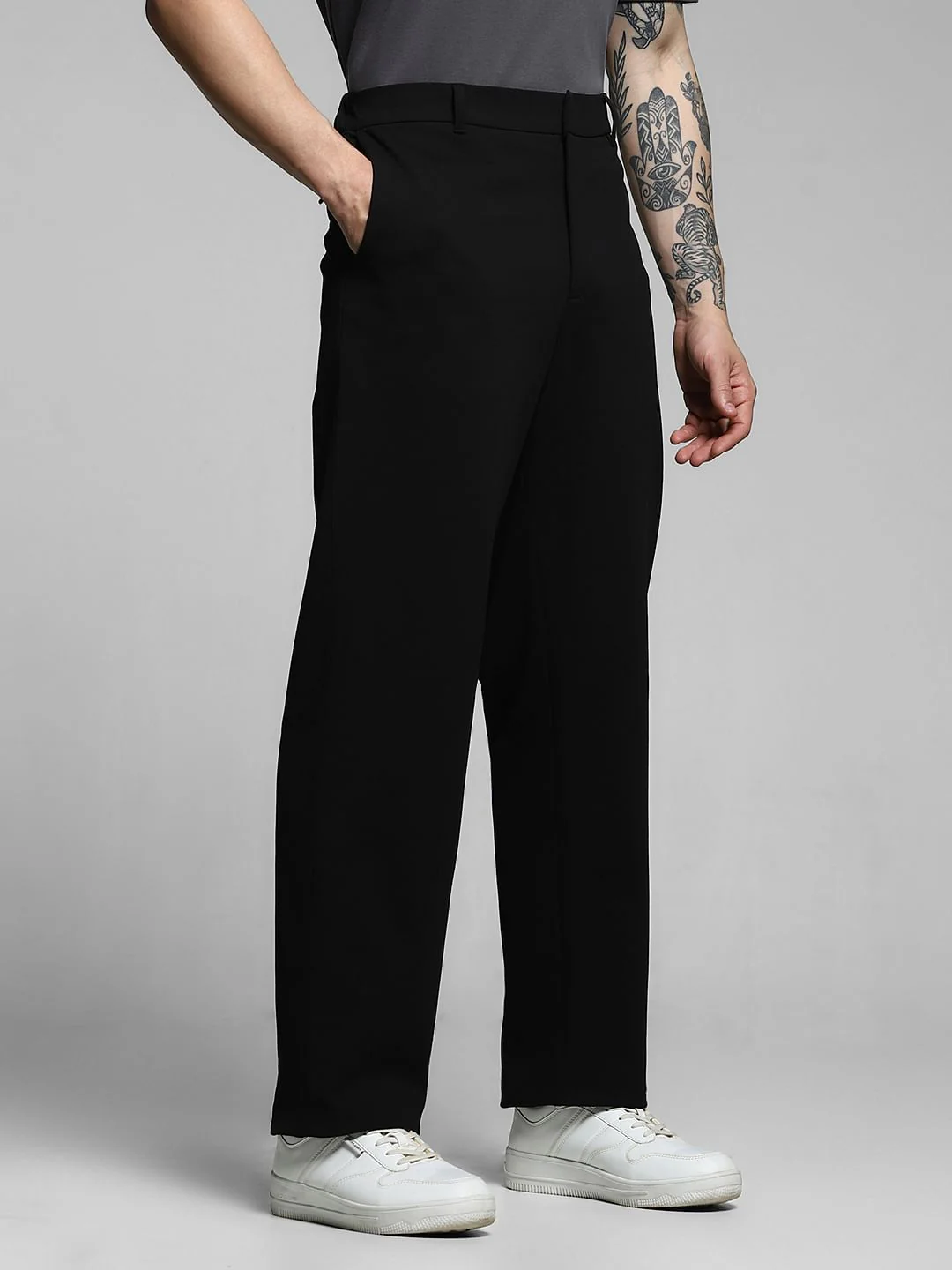 Black Mid Rise Regular Fit Pants - Image 2