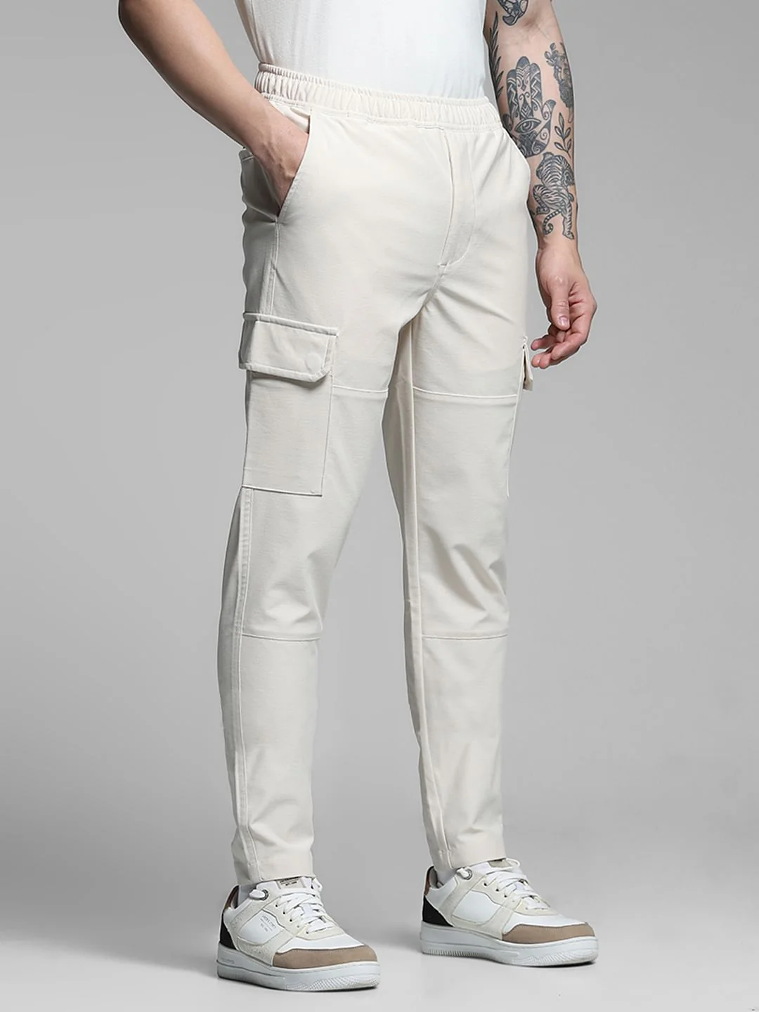 Beige Mid Rise Cargo Pants - Image 2
