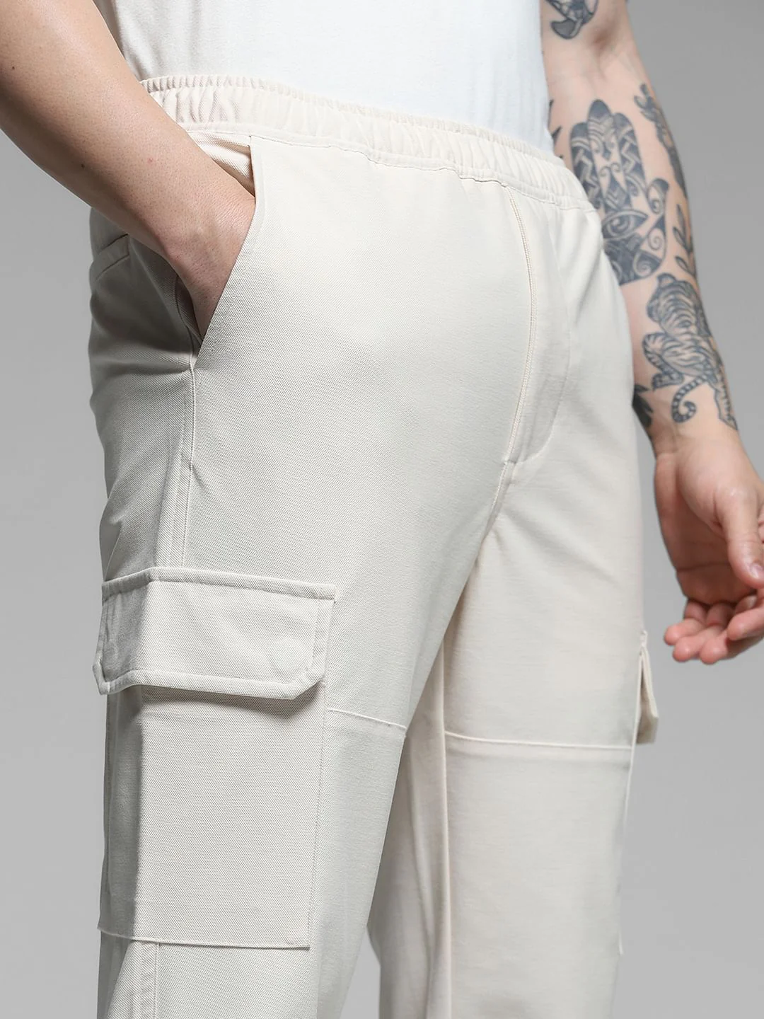 Beige Mid Rise Cargo Pants - Image 4