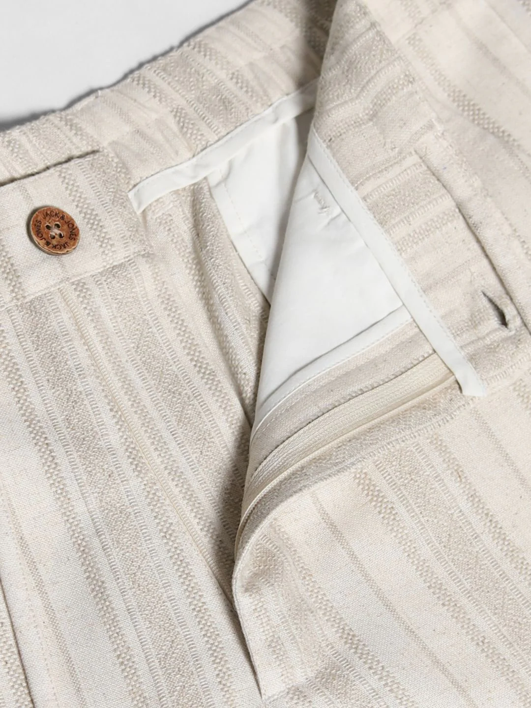 Beige Mid Rise Striped Casual Pants - Image 5
