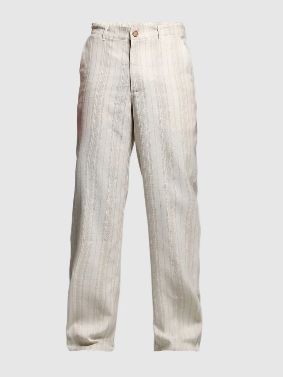 Beige Mid Rise Striped Casual Pants - Image 7