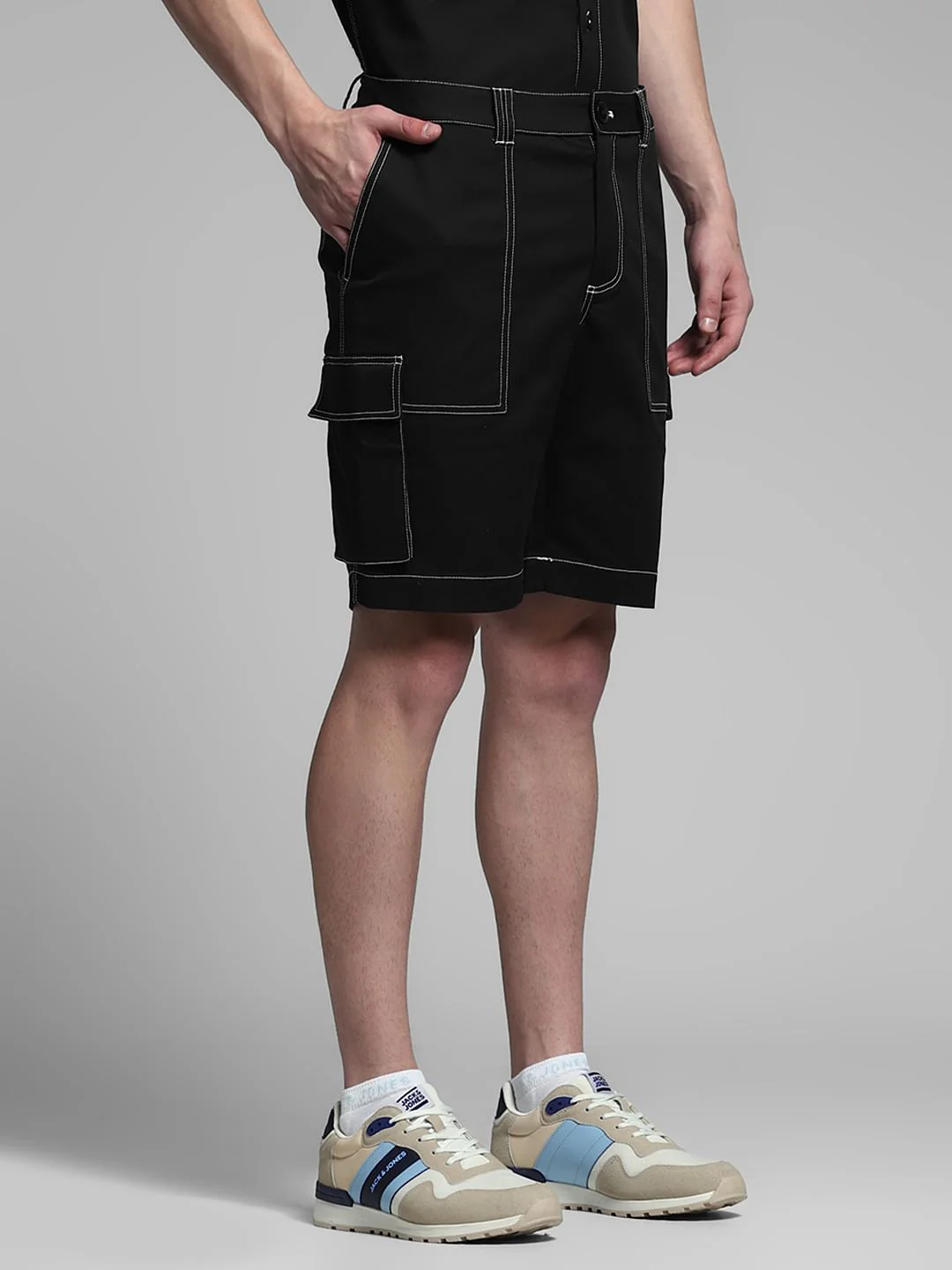 Black Contrast Stitch Co-ord Set Shorts - Image 2