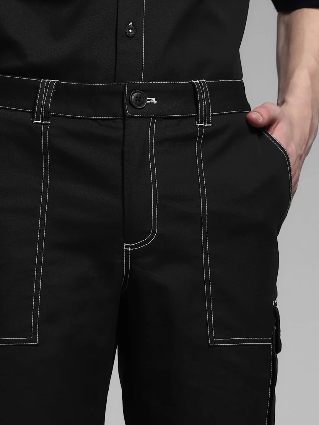 Black Contrast Stitch Co-ord Set Shorts - Image 4