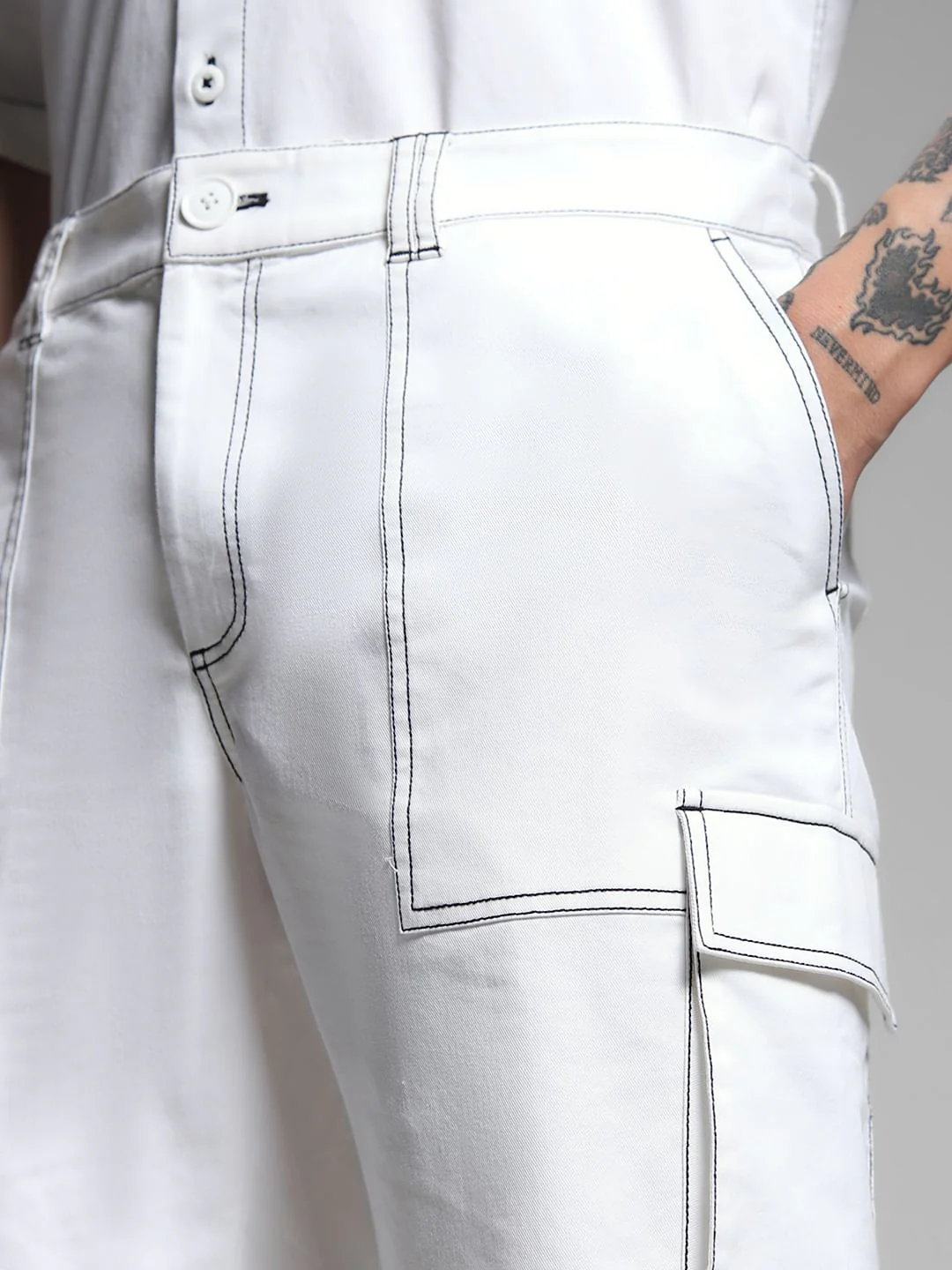 White Contrast Stitch Co-ord Set Shorts - Image 4