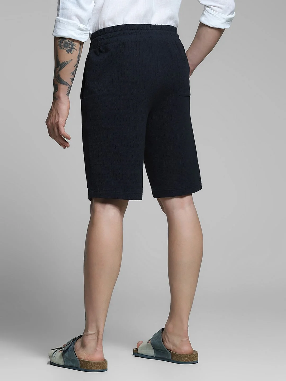 Navy Blue Mid Rise Cotton Shorts - Image 3