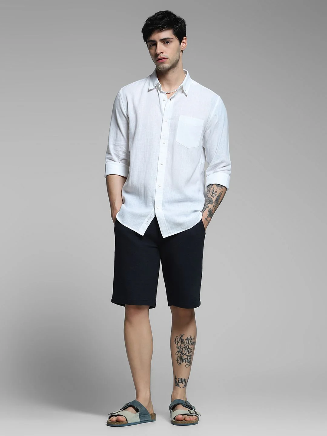 Navy Blue Mid Rise Cotton Shorts - Image 5