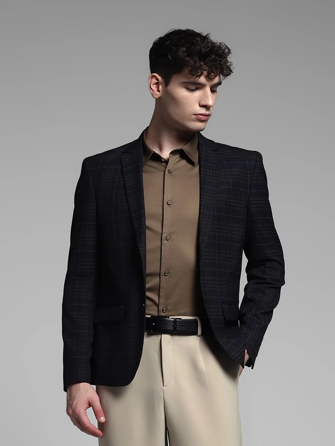 Navy Blue Check Formal Blazer