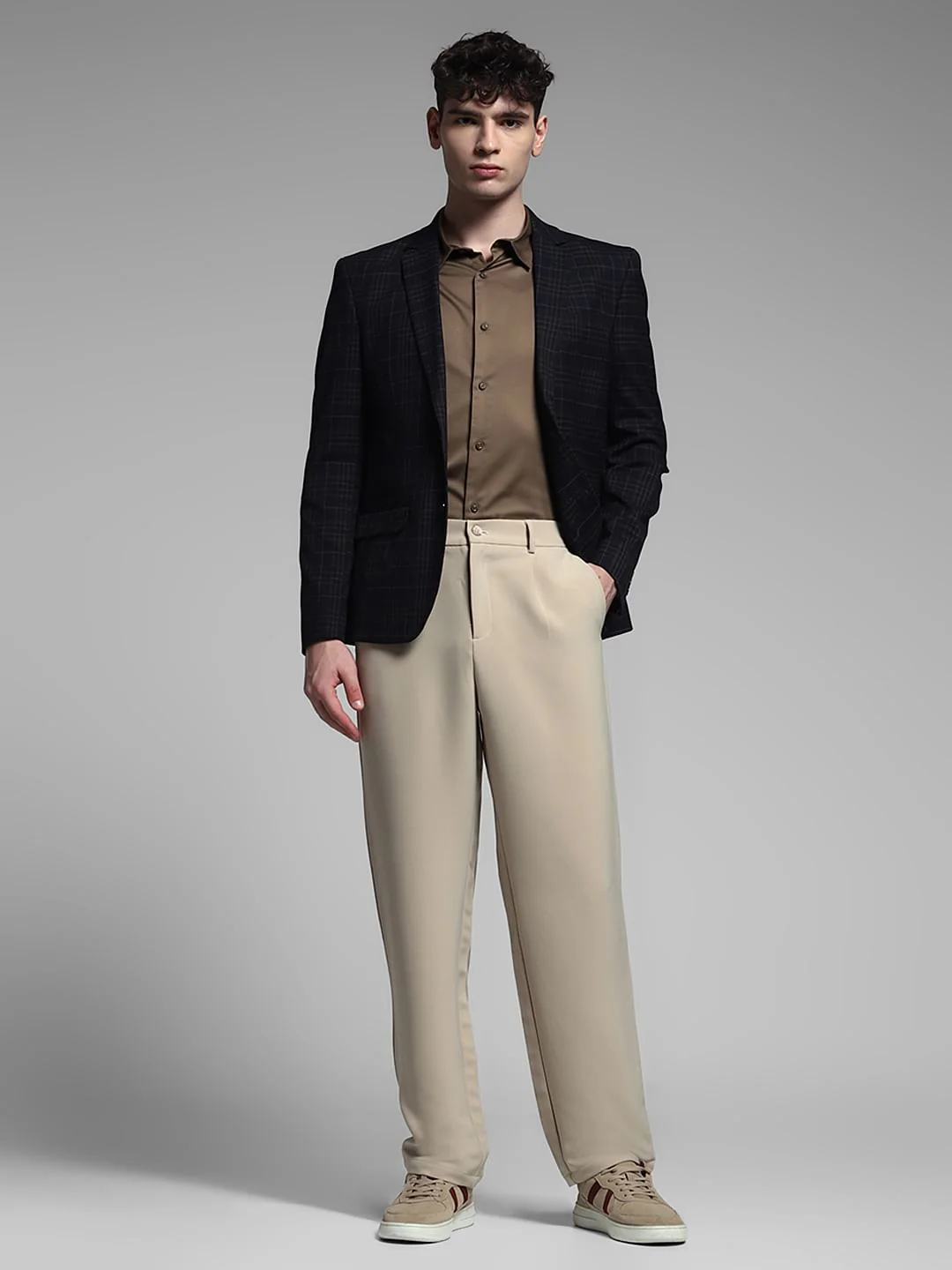 Navy Blue Check Formal Blazer - Image 6
