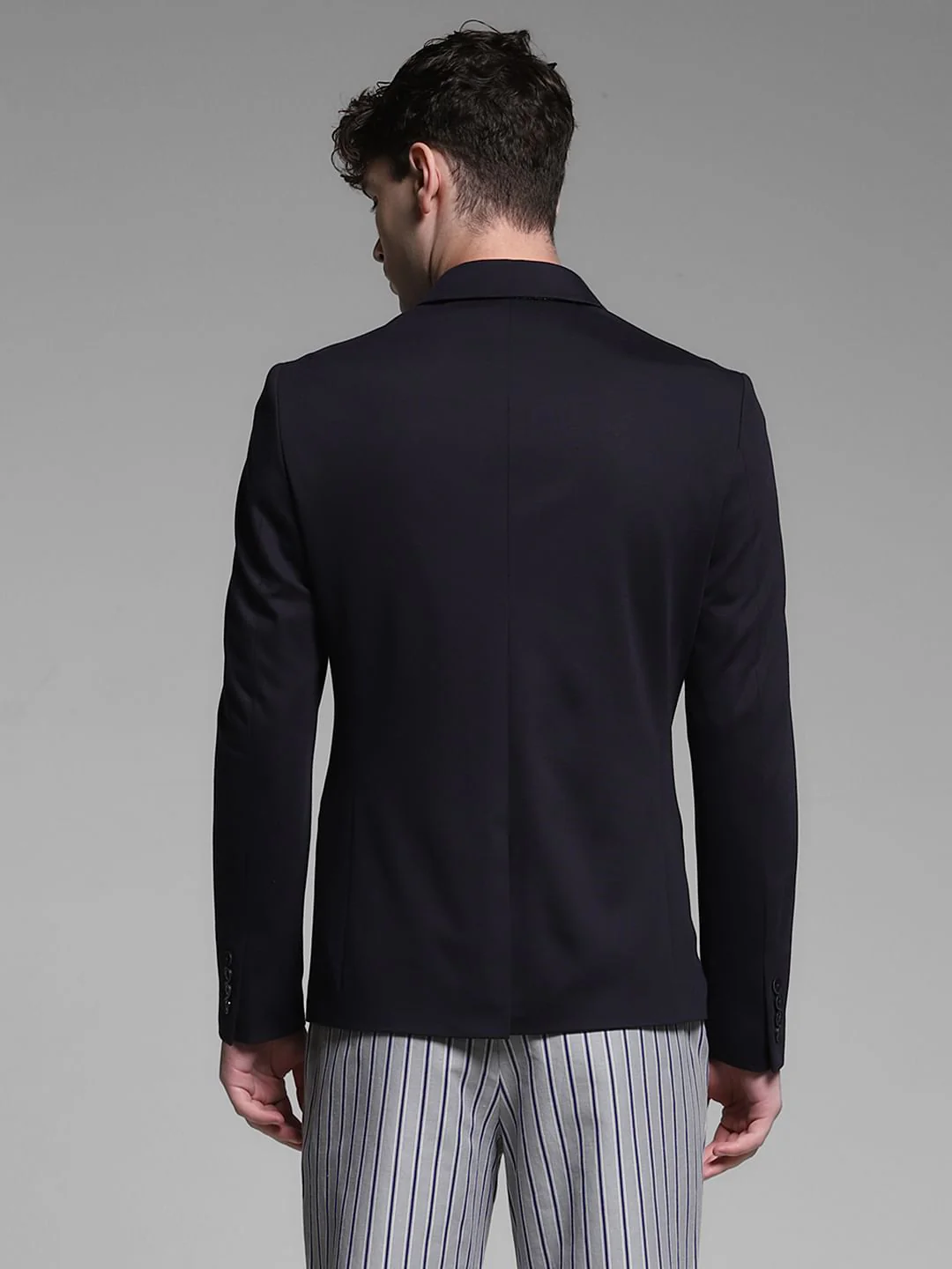 Navy Blue Stretch Formal Blazer - Image 4