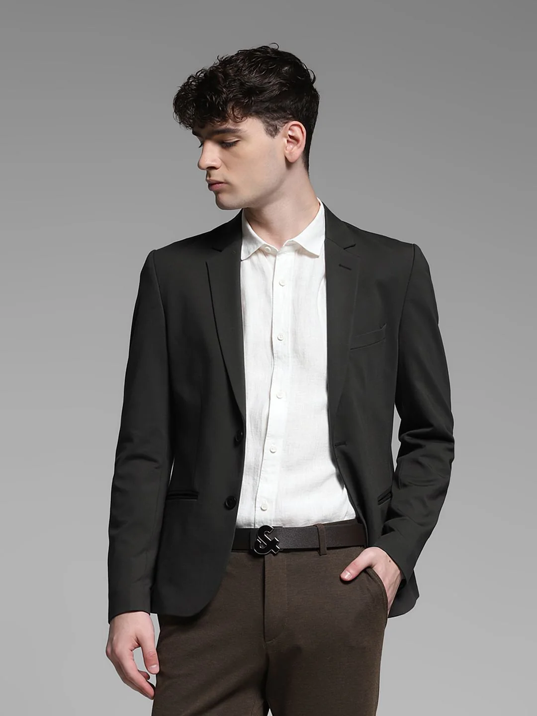 Dark Grey Stretch Formal Blazer