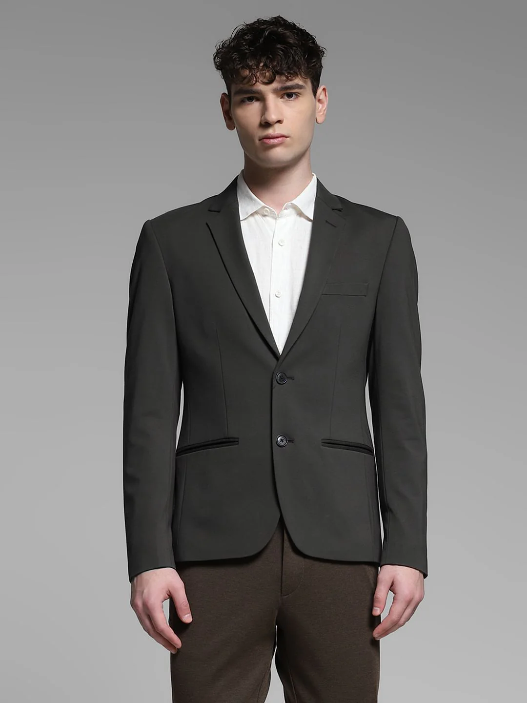 Dark Grey Stretch Formal Blazer - Image 2