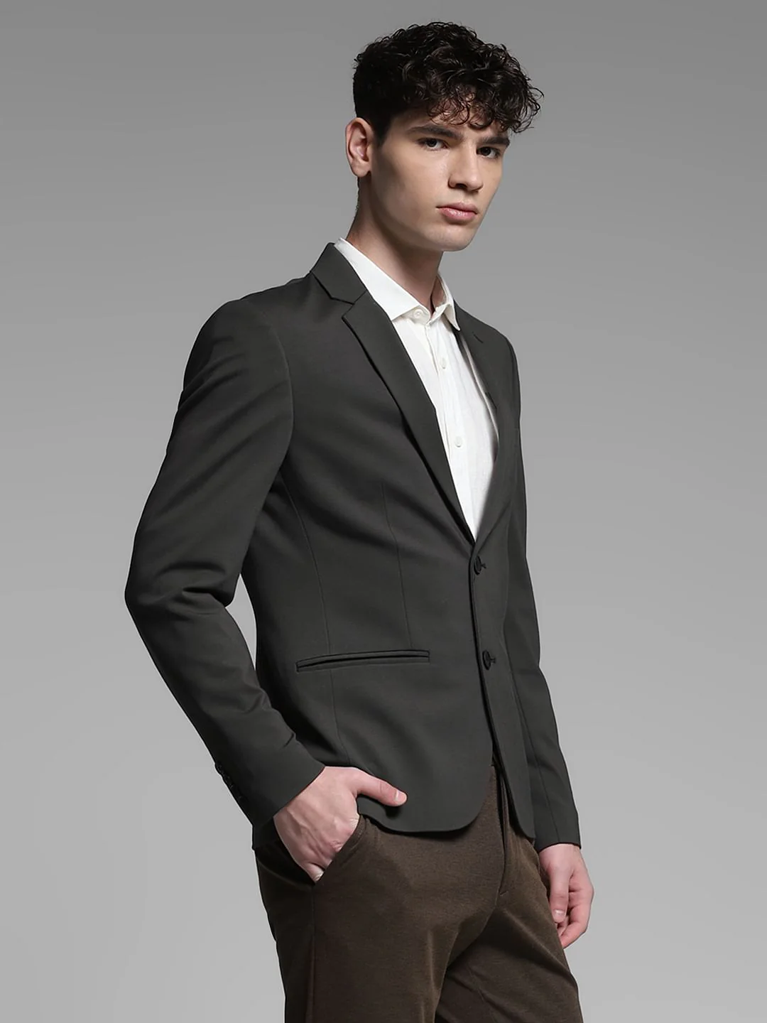 Dark Grey Stretch Formal Blazer - Image 3