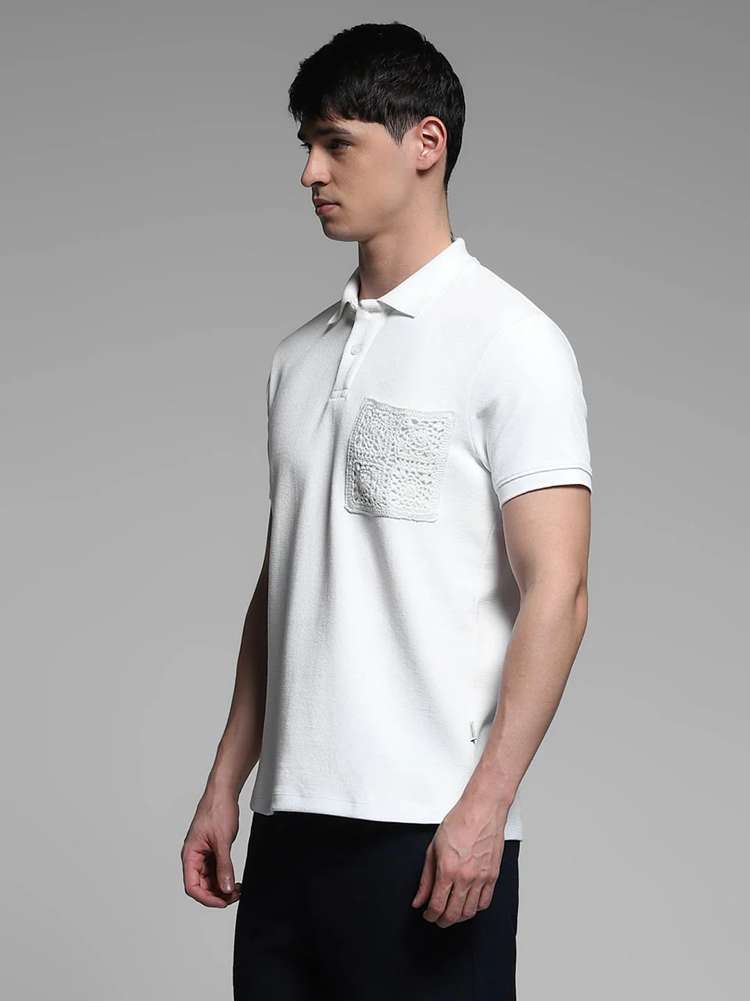 White Embroidered Pocket Polo - Image 3