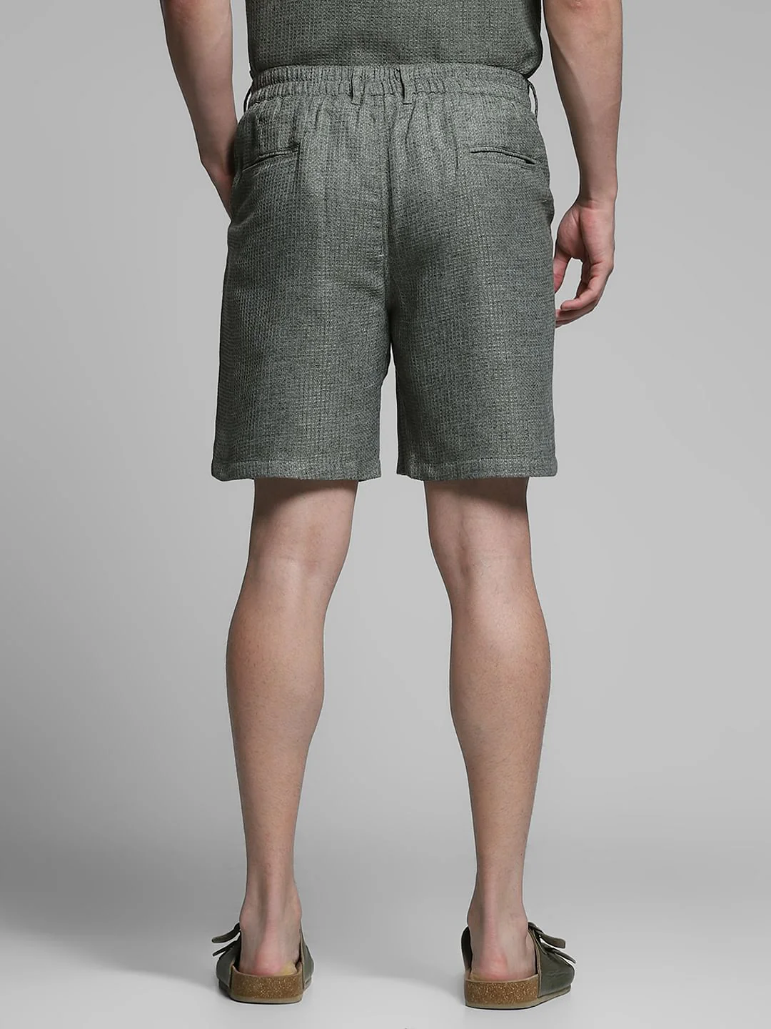 Olive Green Dobby Co-ord Set Shorts - Image 3