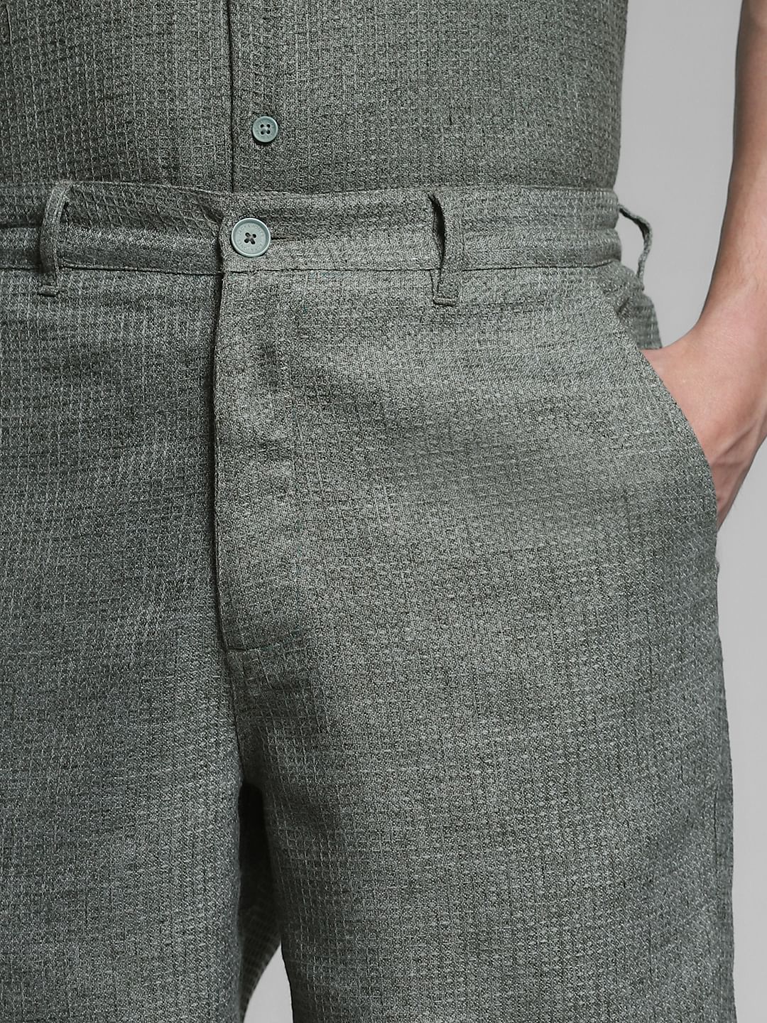 Olive Green Dobby Co-ord Set Shorts - Image 4
