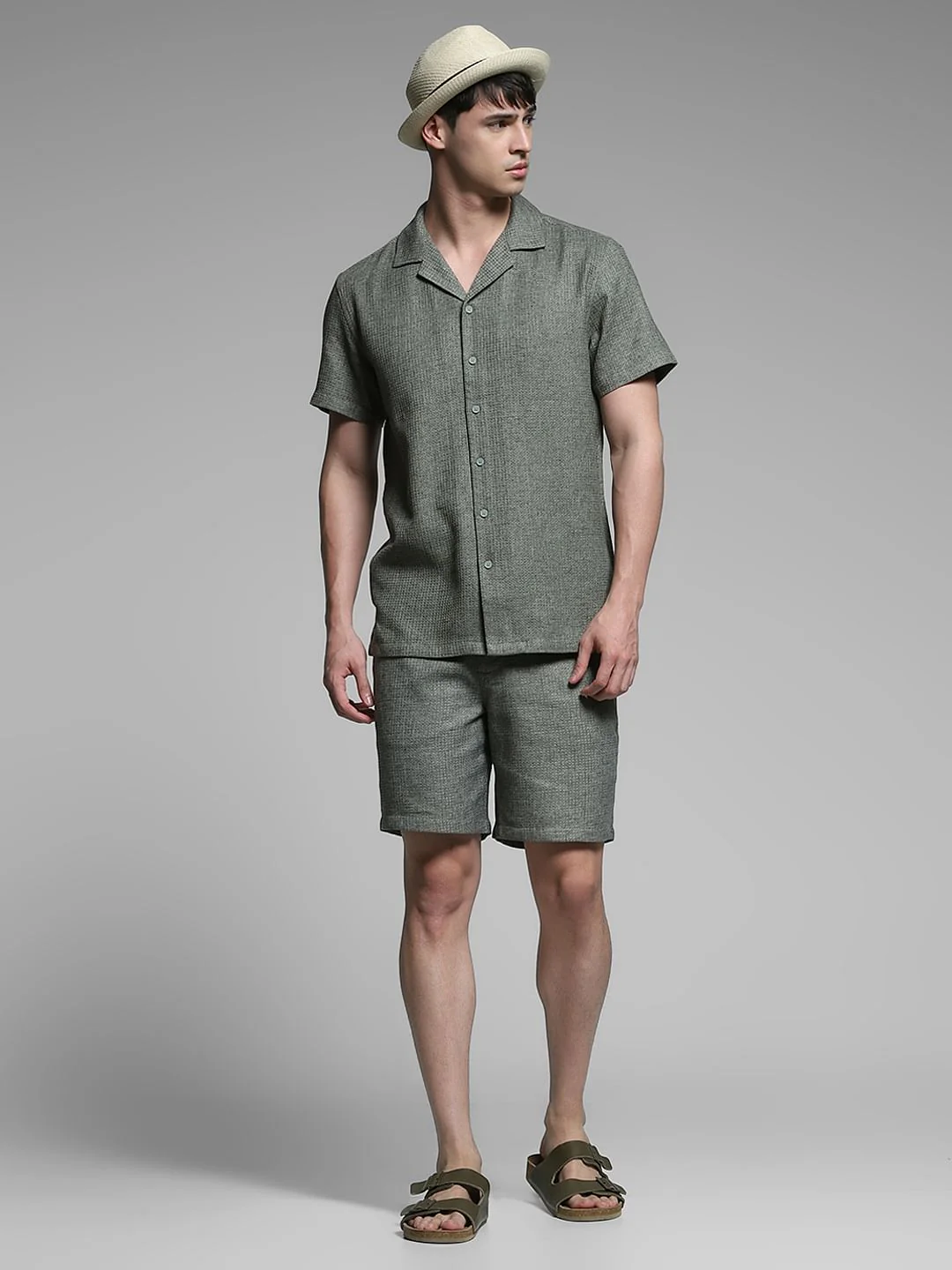 Olive Green Dobby Co-ord Set Shorts - Image 6