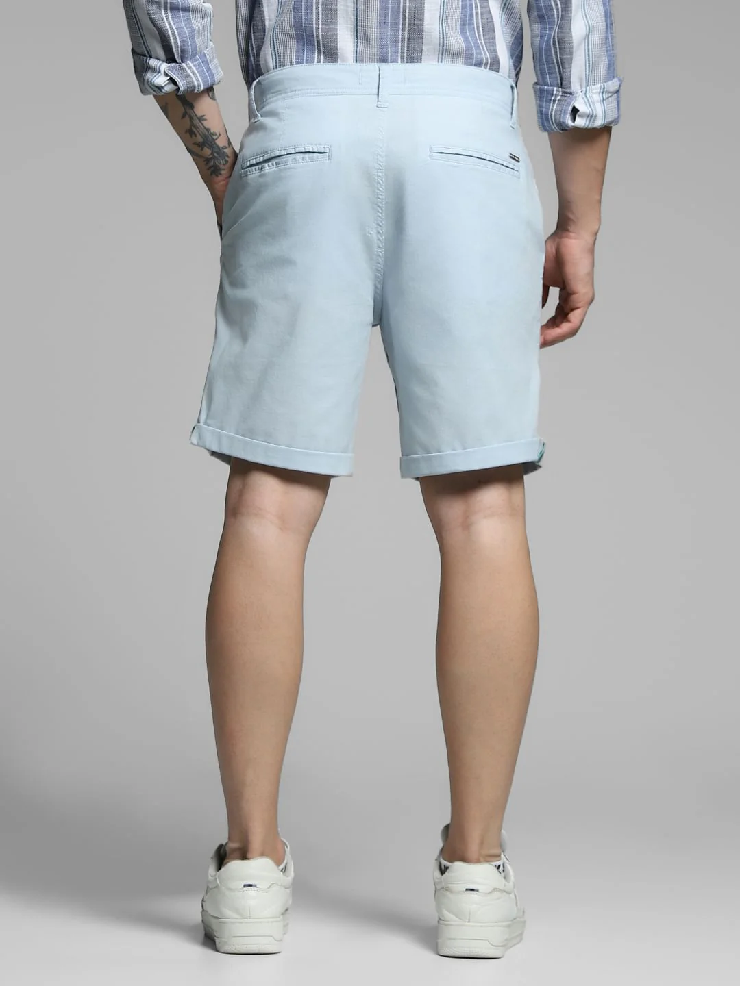 Blue Mid Rise Cotton Shorts - Image 3