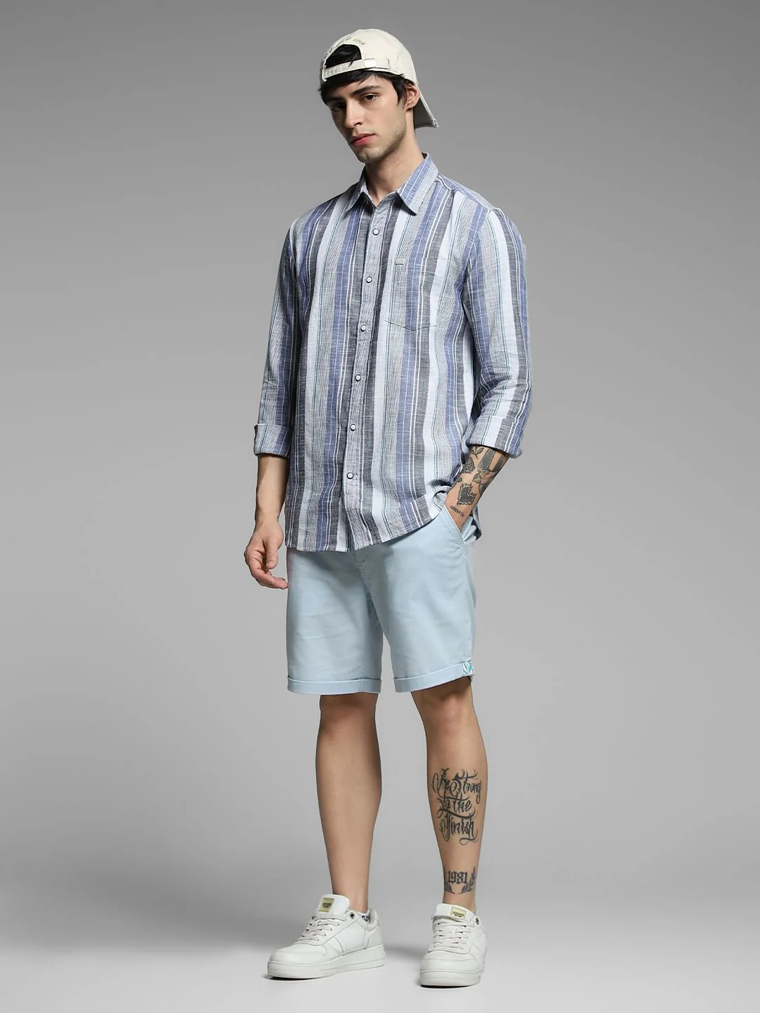 Blue Mid Rise Cotton Shorts - Image 6