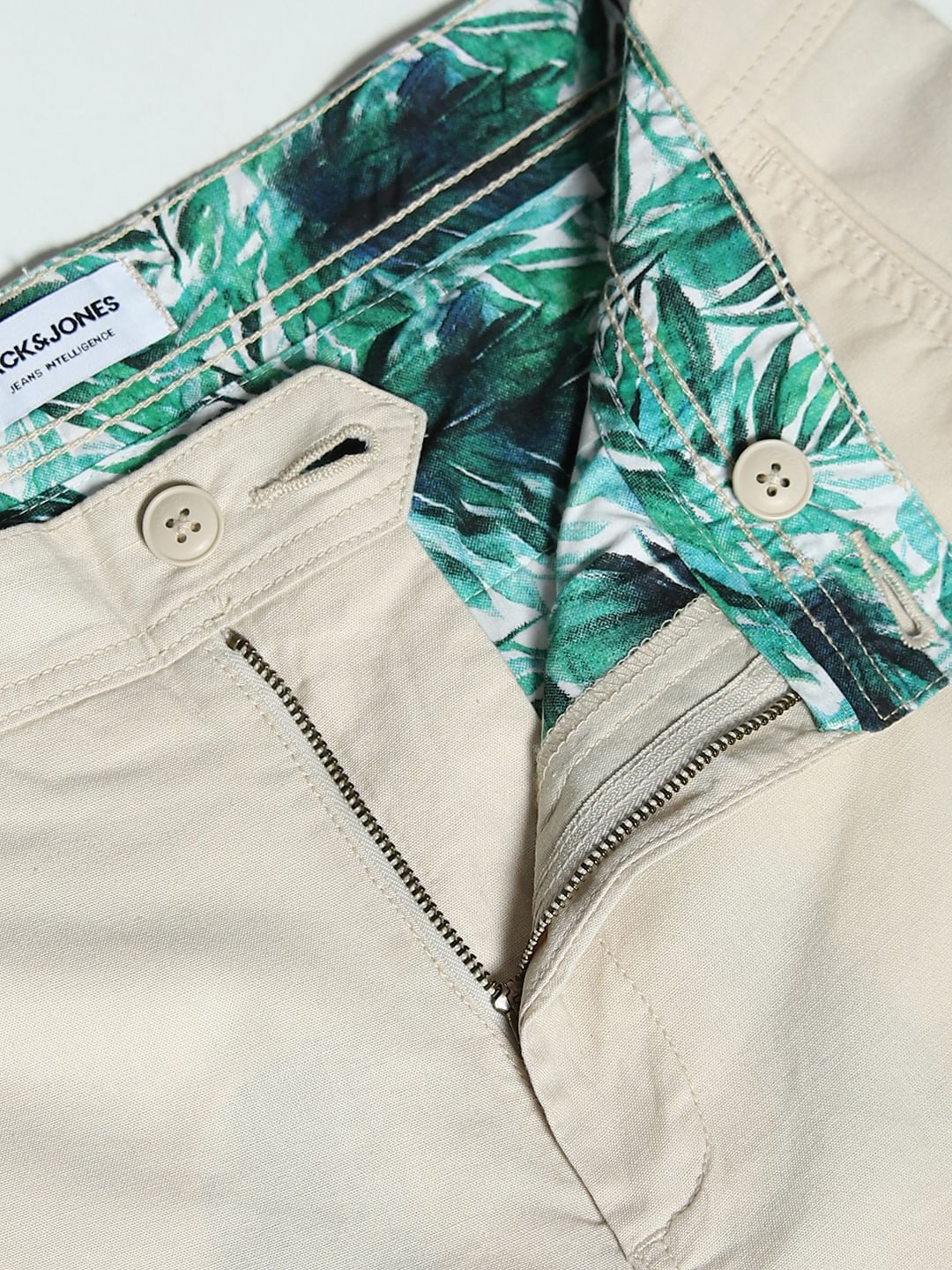 Beige Mid Rise Cotton Shorts - Image 5