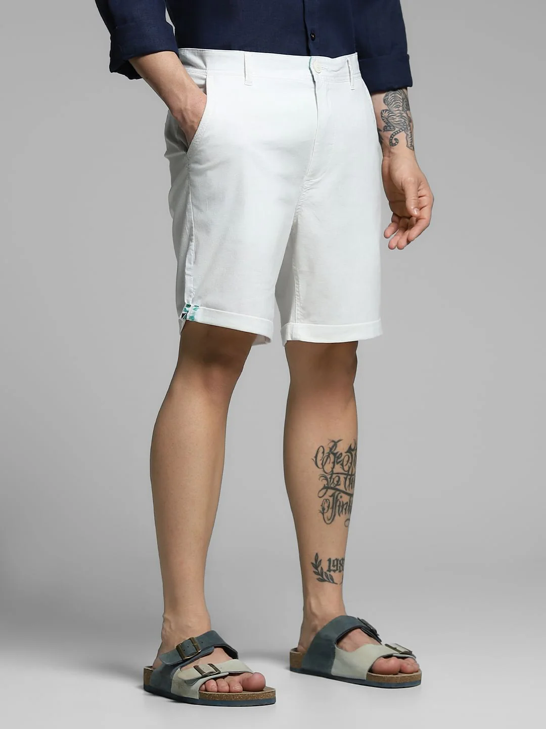 White Mid Rise Cotton Shorts - Image 2