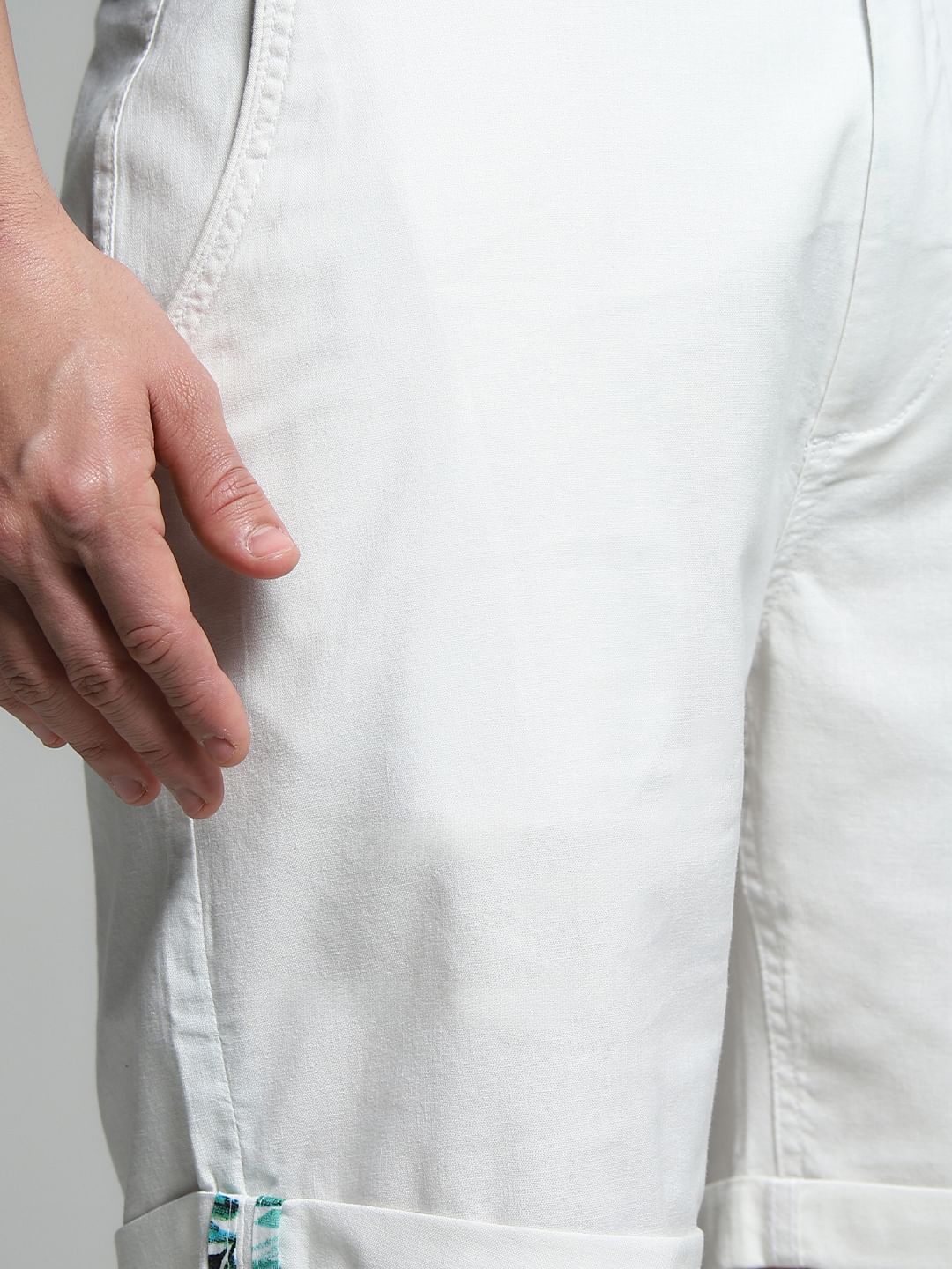 White Mid Rise Cotton Shorts - Image 4