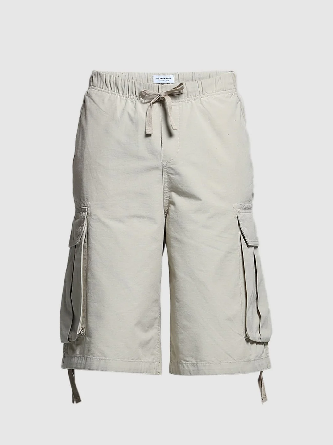 Beige Mid Rise Cargo Jogger Shorts - Image 6