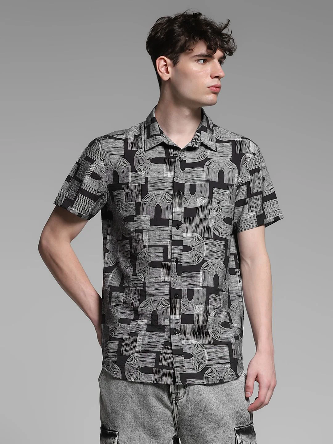 Black Abstract Print Shirt - Image 2