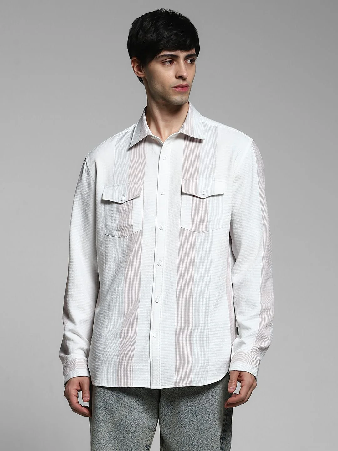 White Striped Regular Fit Shirt - Image 2