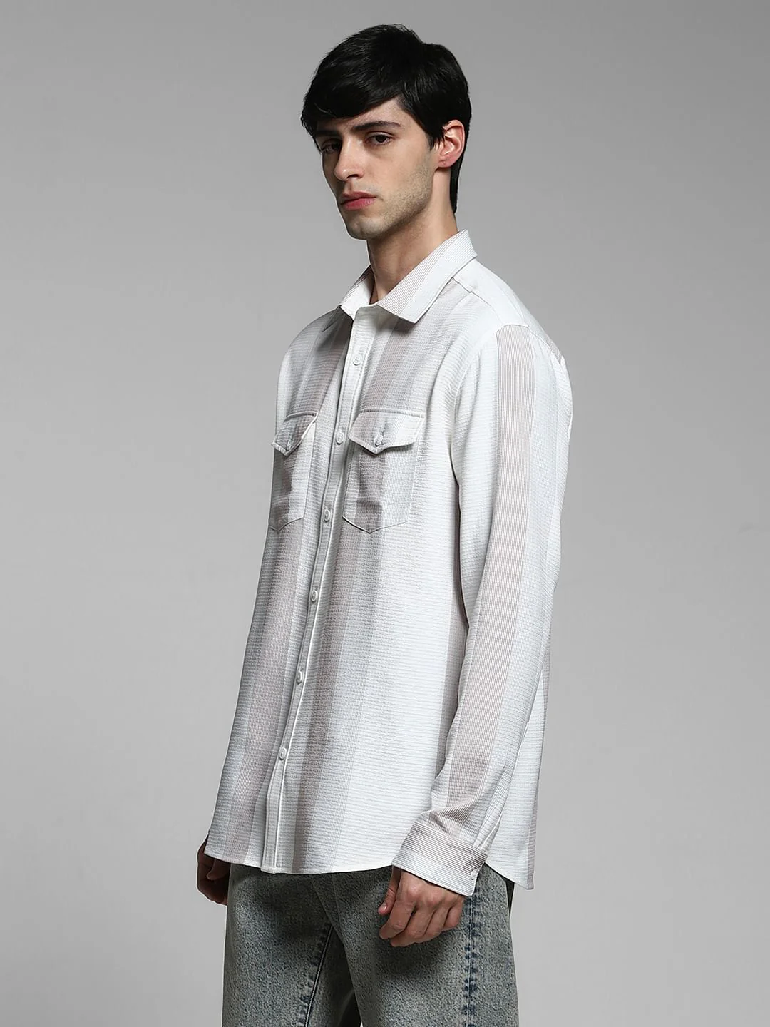 White Striped Regular Fit Shirt - Image 3