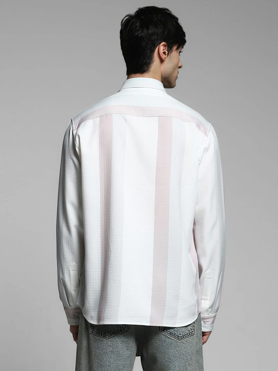 White Striped Regular Fit Shirt - Image 4