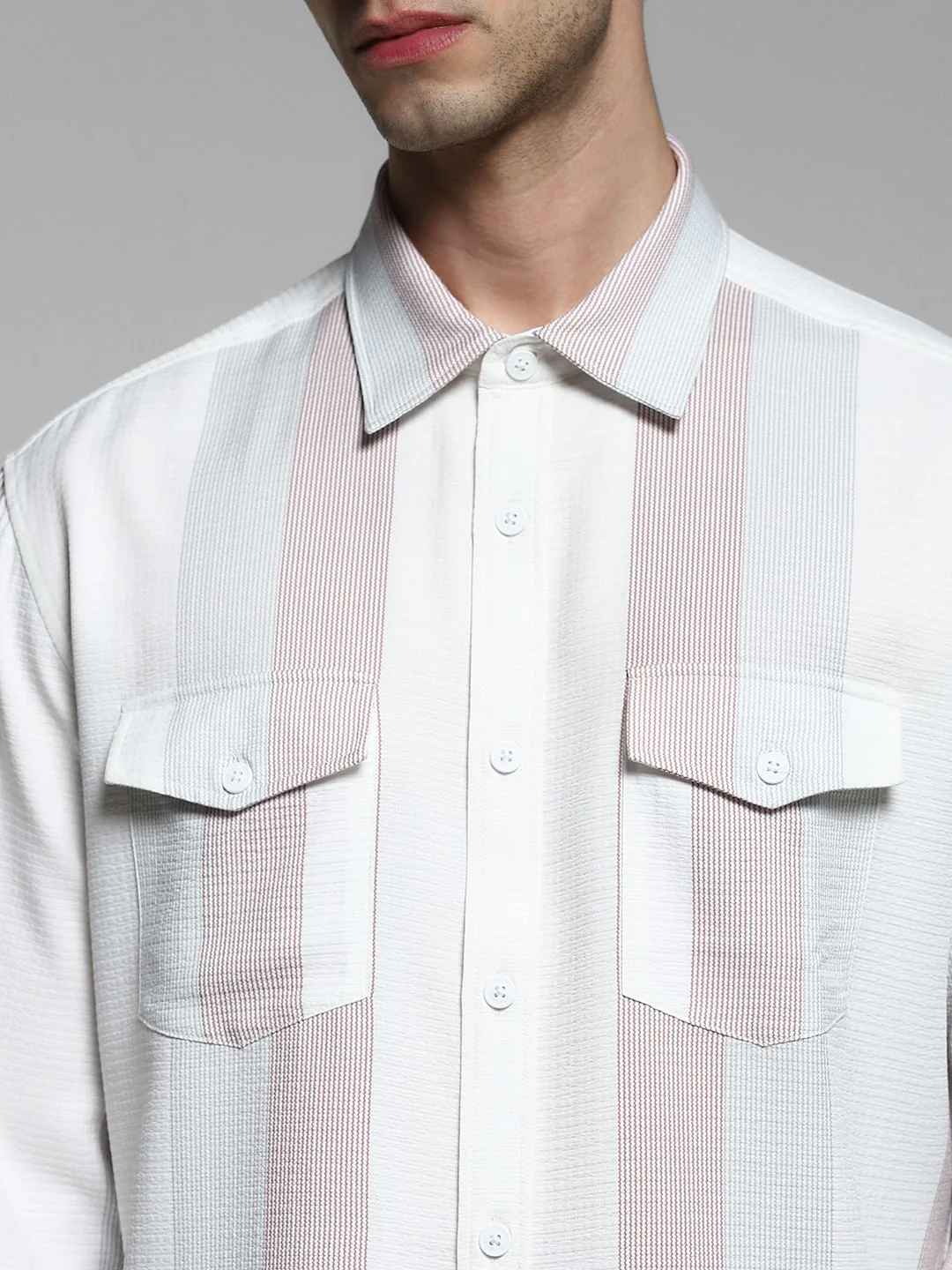 White Striped Regular Fit Shirt - Image 5